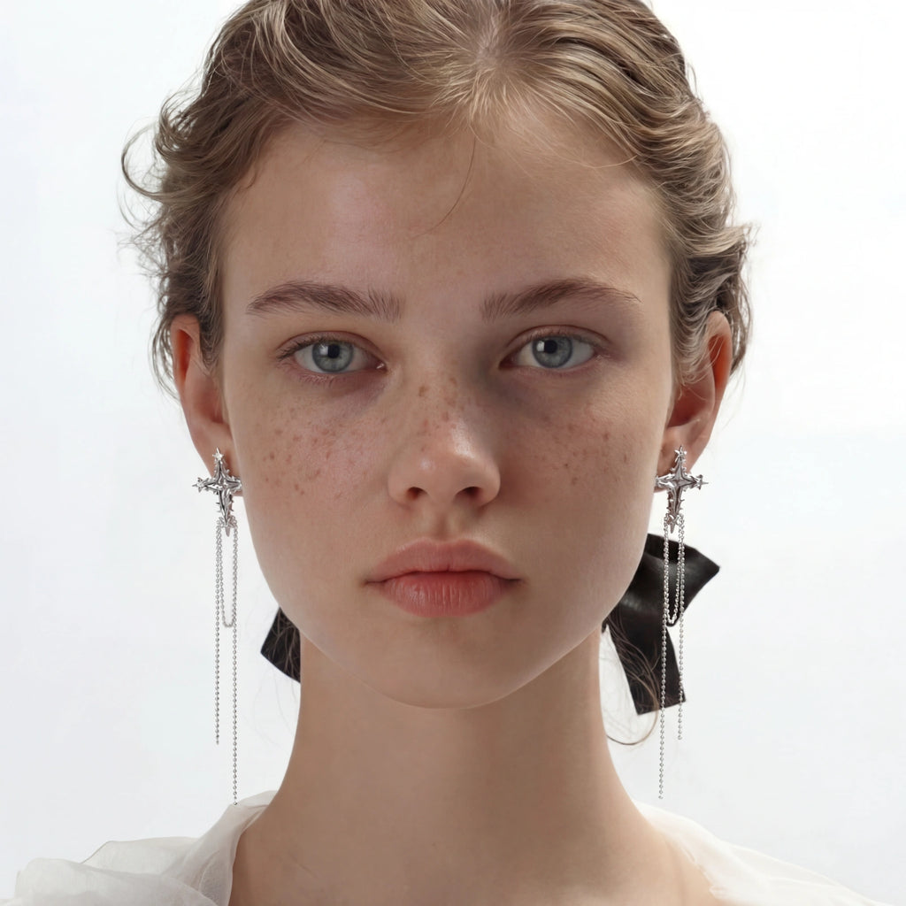 Celestial Cross and Chain Earrings