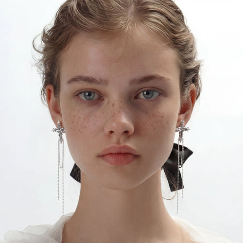Celestial Cross and Chain Earrings